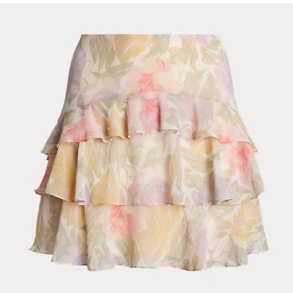 Lauren Ralph Lauren Women Floral Crinkle Ruffle Georgette Skirt Size 14